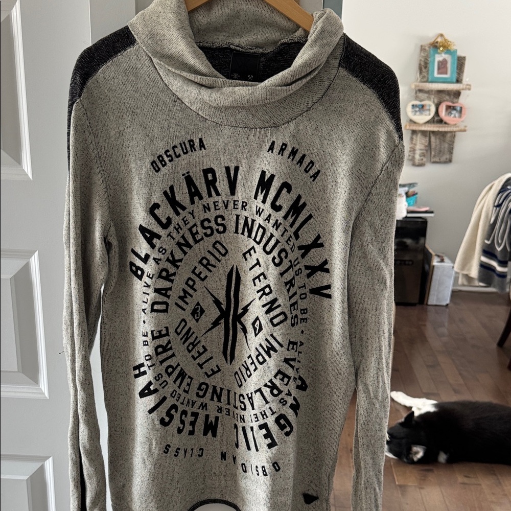 Blackarv Gray Graphic Pullover Sweatshirt with Black Print , M